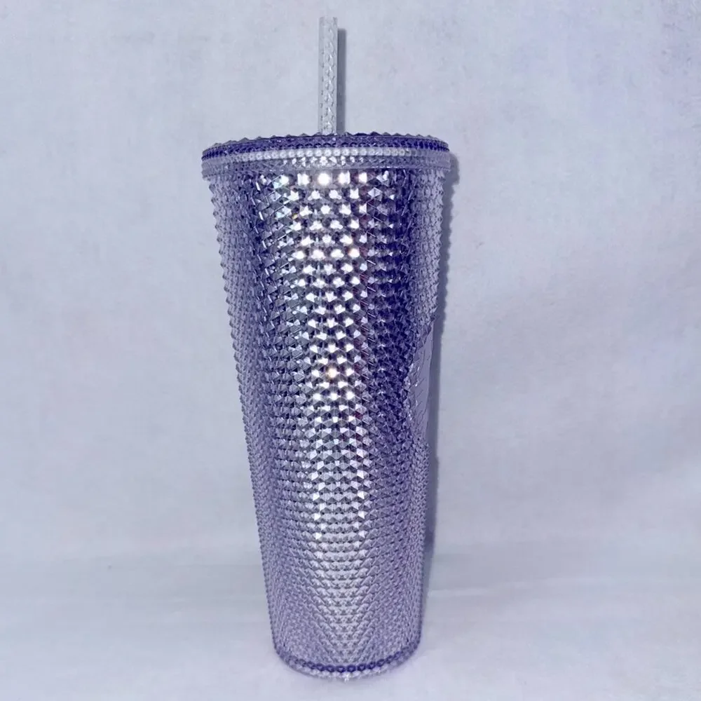 NWT Starbucks Insulated Acrylic Tumbler with Straw Silver Studded 24oz New